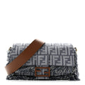 Fendi Denim Vitello King Fringe FF Embroidered Baguette Denim Myrtle Dark Nut