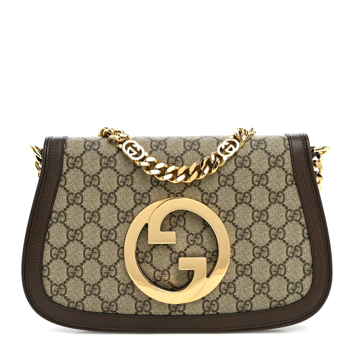 Gucci GG Supreme Monogram Textured Dollar Calfskin Blondie Chain Shoulder Flap Bag Beige Ebony New Acero