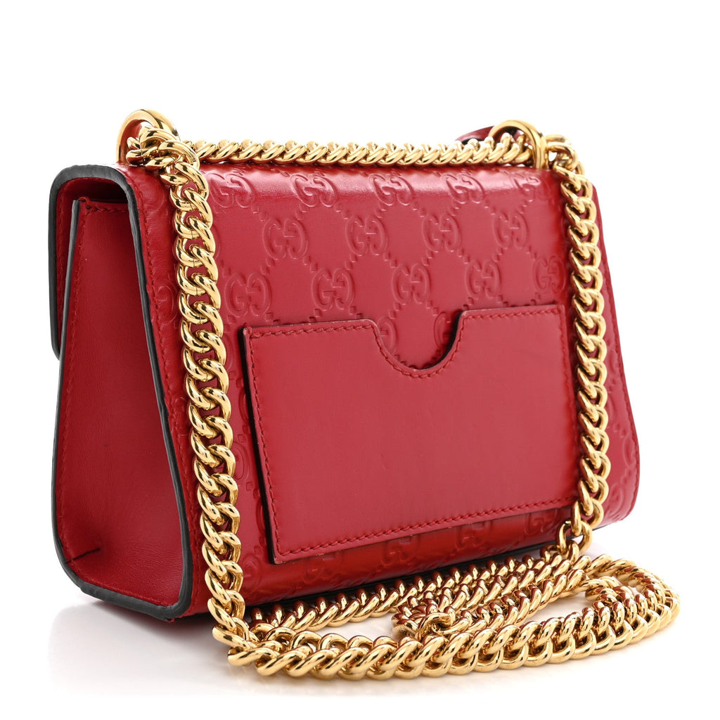 Gucci Guccissima Small Padlock Shoulder Bag Hibiscus Red