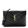 Saint Laurent Calfskin Y Quilted Monogram Toy Loulou Crossbody Bag Black