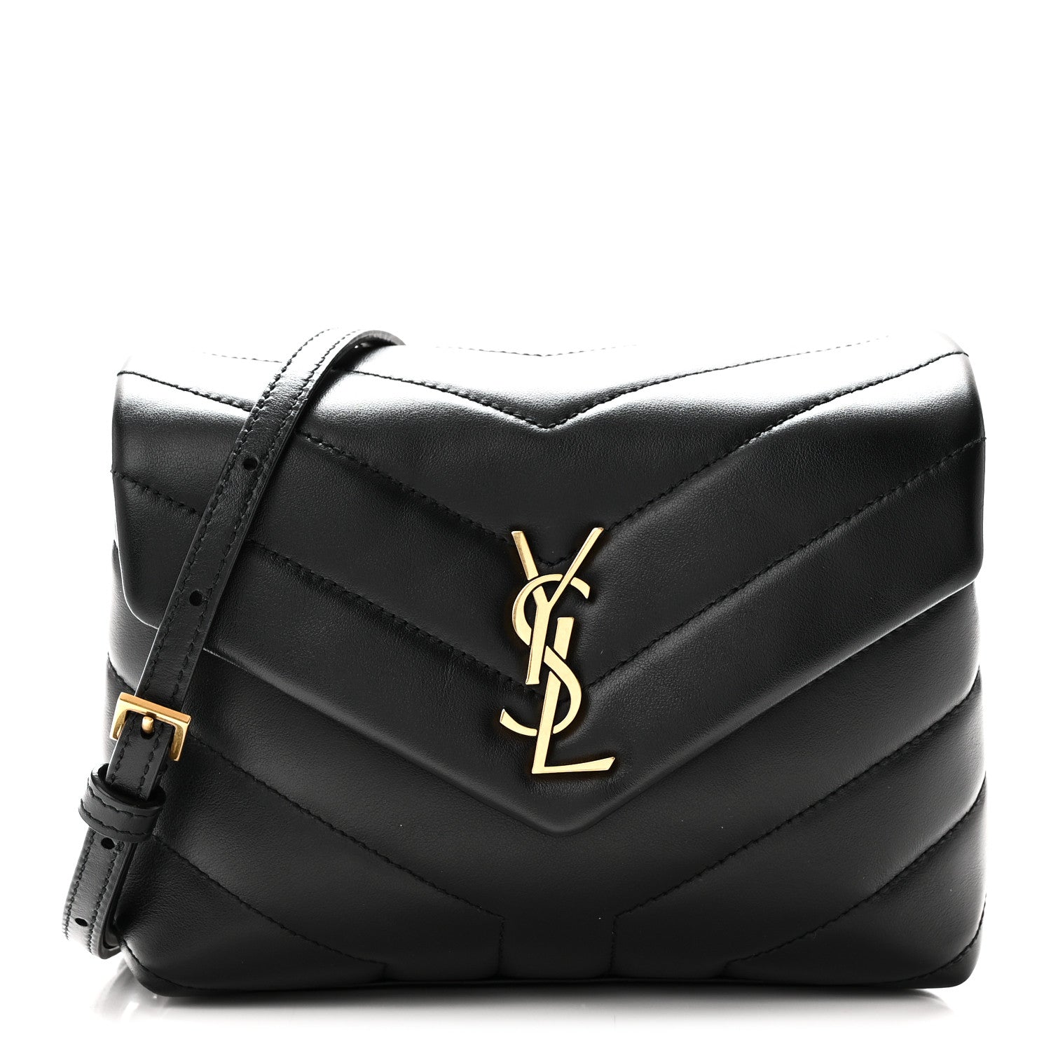 Saint Laurent Calfskin Y Quilted Monogram Toy Loulou Crossbody Bag Black