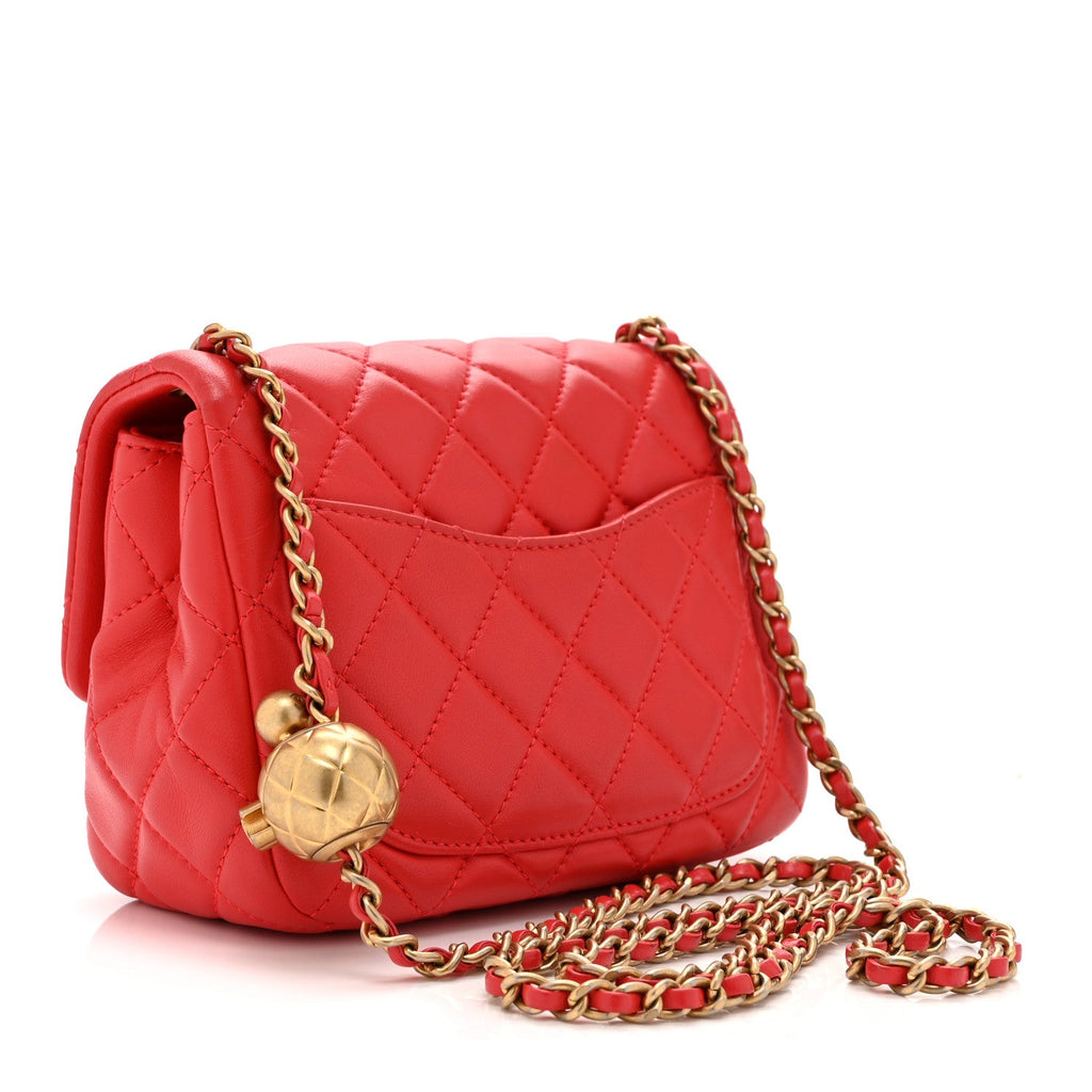 Chanel Lambskin Quilted Mini Pearl Crush Flap Red