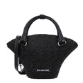 BALENCIAGA MEN'S LE CAGOLE MEDIUM TOTE IN BLACK RAFFIA