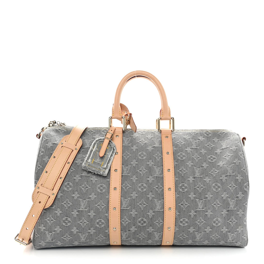 Louis Vuitton Denim Monogram Studded Keepall Bandouliere 45 Cloudy Grey