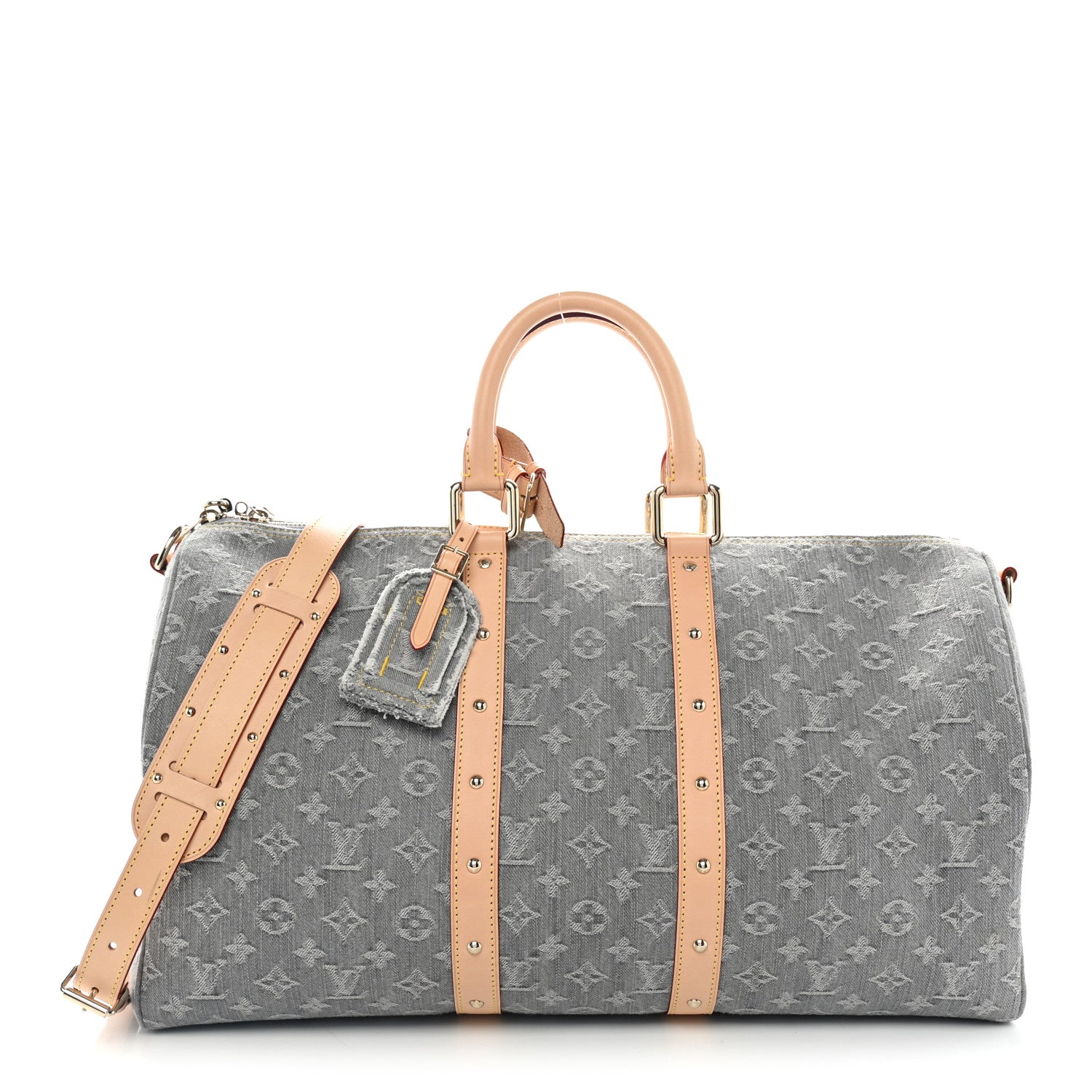 Louis Vuitton Denim Monogram Studded Keepall Bandouliere 45 Cloudy Grey