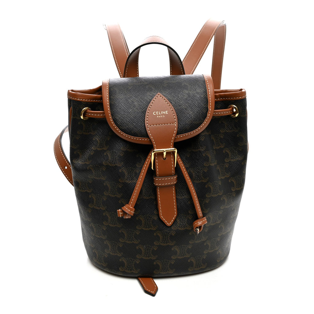Celine Triomphe Canvas Calfskin Mini Folco Backpack Tan