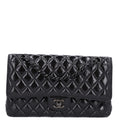 Chanel Shiny Crumpled Calfskin Quilted Medium Double Flap So Black