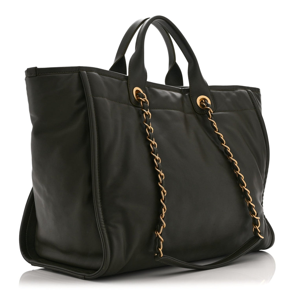 Chanel Calfskin Embossed Medium Deauville Tote Khaki