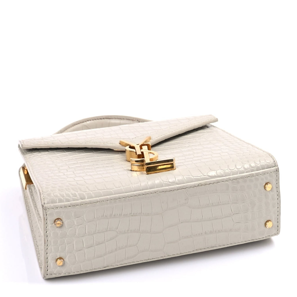 Saint Laurent Crocodile Embossed Mini Classic Monogram Cassandra Top Handle Crema Soft