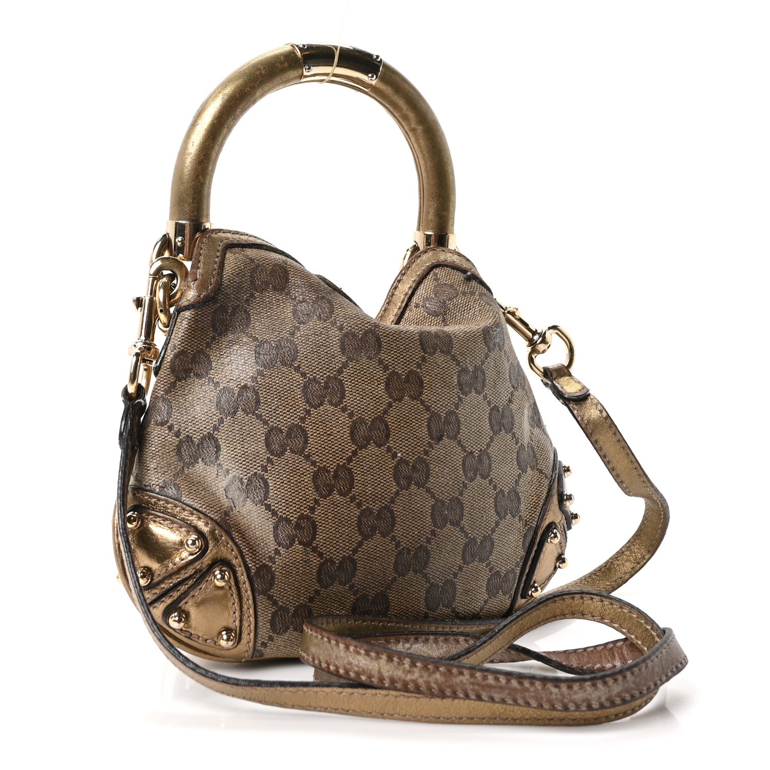 Gucci Monogram Mini Indy Top Handle Bag Metallic Gold