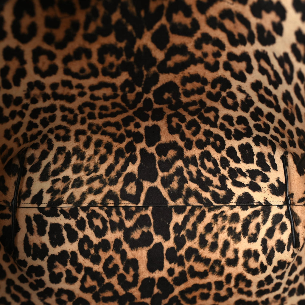 Saint Laurent Calfskin Large Leopard Print Shopping Tote Black