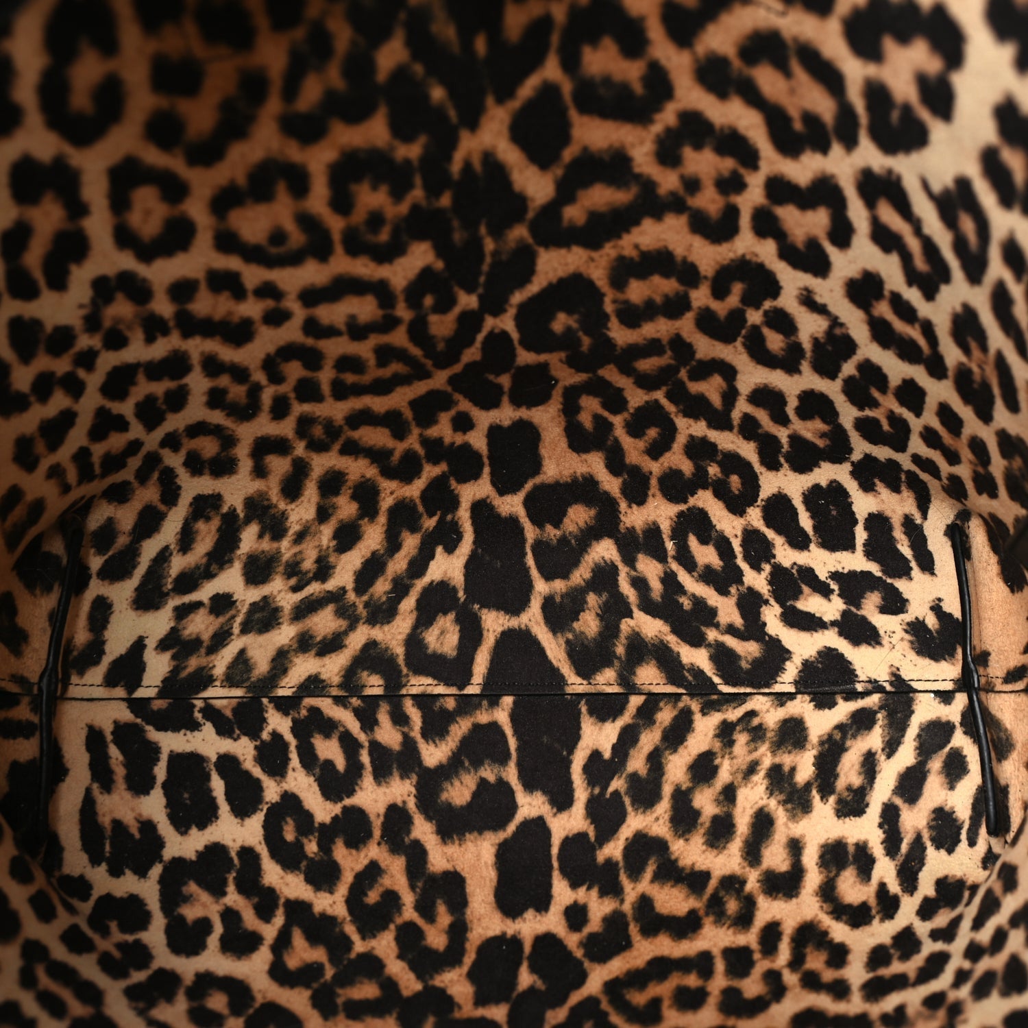 Saint Laurent Calfskin Large Leopard Print Shopping Tote Black