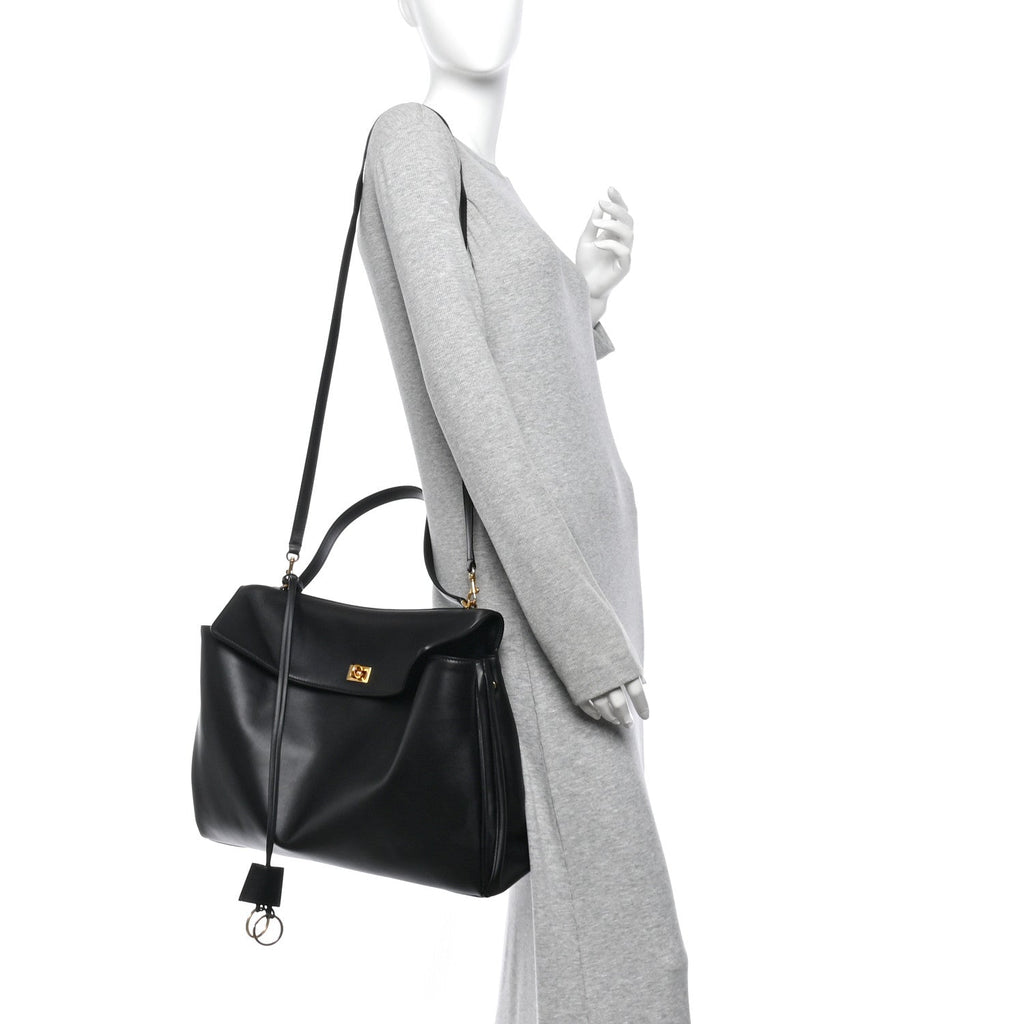 Balenciaga Smooth Calfskin Large Rodeo Top Handle Handbag Black
