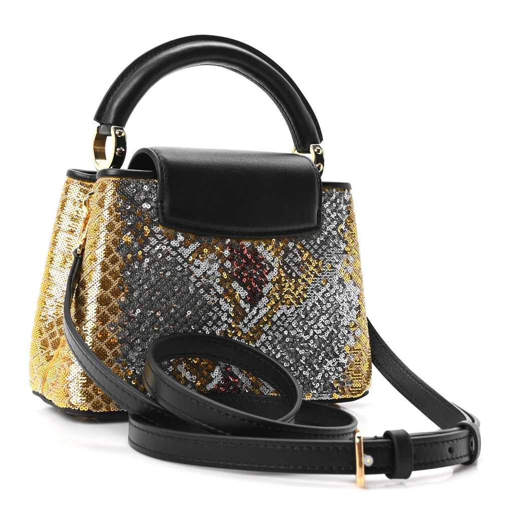 Louis Vuitton Calfskin Sequin Mini Capucines Gold Black
