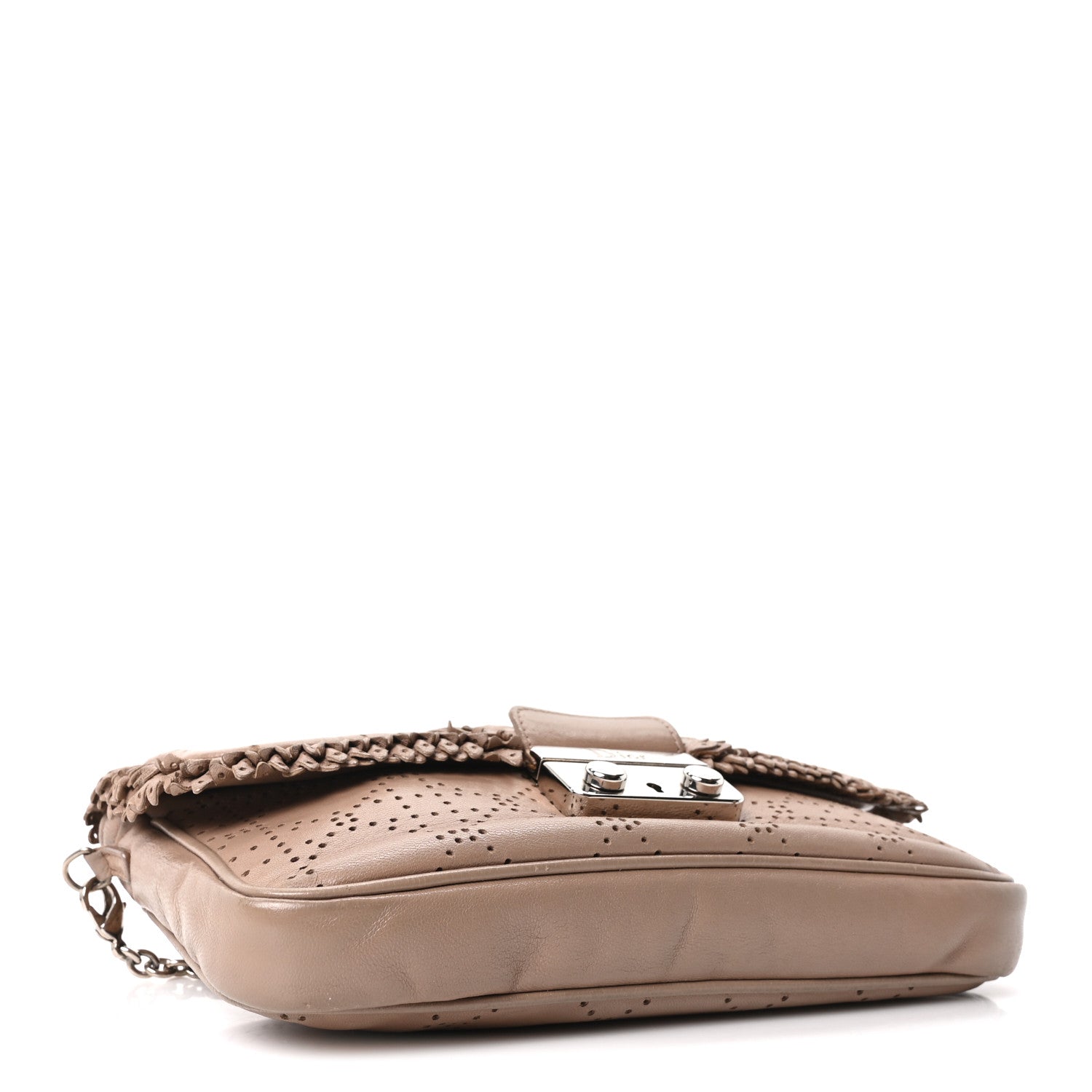 Dior Lambskin Cannage Ruffle New Lock Flap Beige