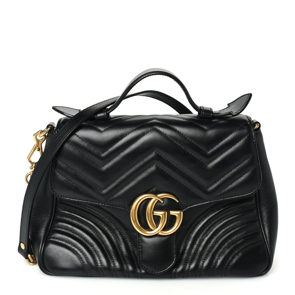 Gucci Calfskin Matelasse Small GG Marmont Top Handle Shoulder Bag
