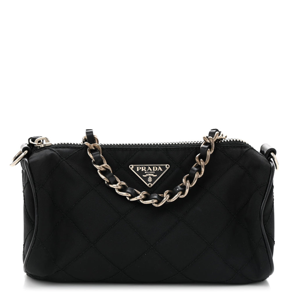 Prada Tessuto Nylon Saffiano Impunturato Quilted Barrel Pochette Black