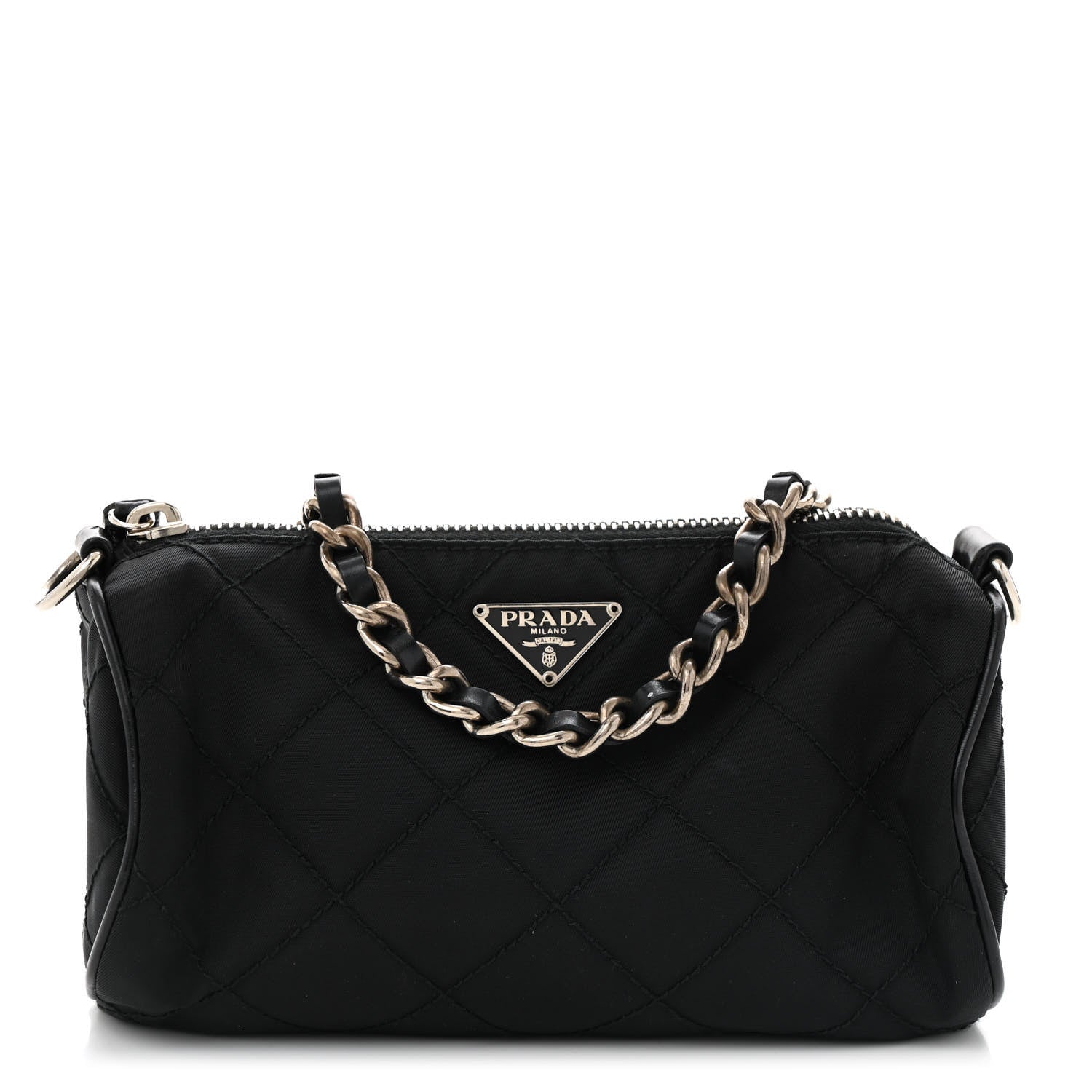Prada Tessuto Nylon Saffiano Impunturato Quilted Barrel Pochette Black