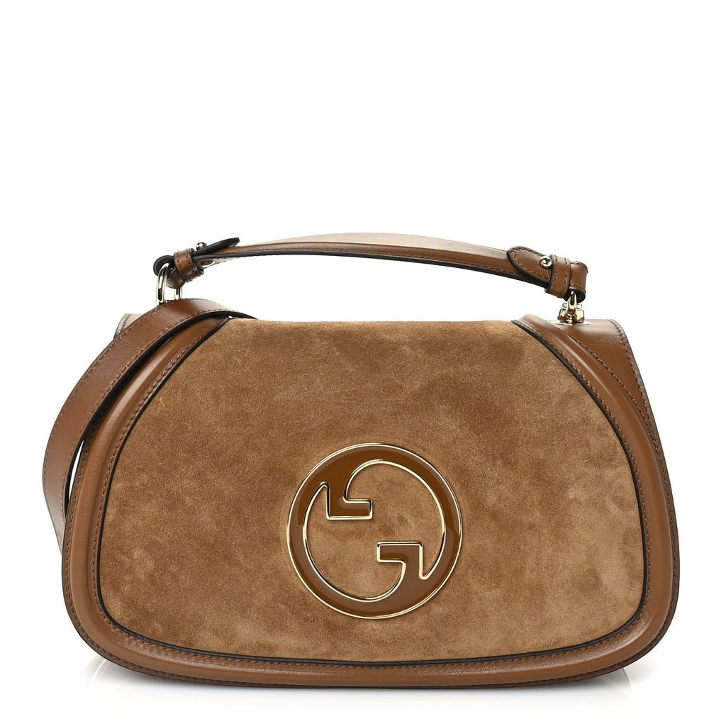 Gucci Suede Roxy Calfskin Large Blondie Top Handle Flap Bag Light Brown