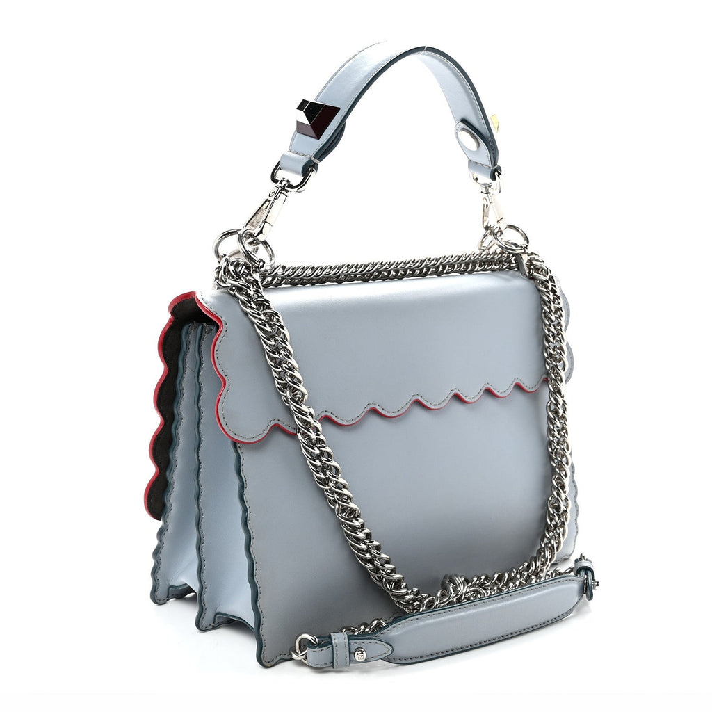 Fendi Vitello Liberty Lucido Flowerland Scalloped Studded Kan I Shoulder Bag Azzurro Polvere Multicolor