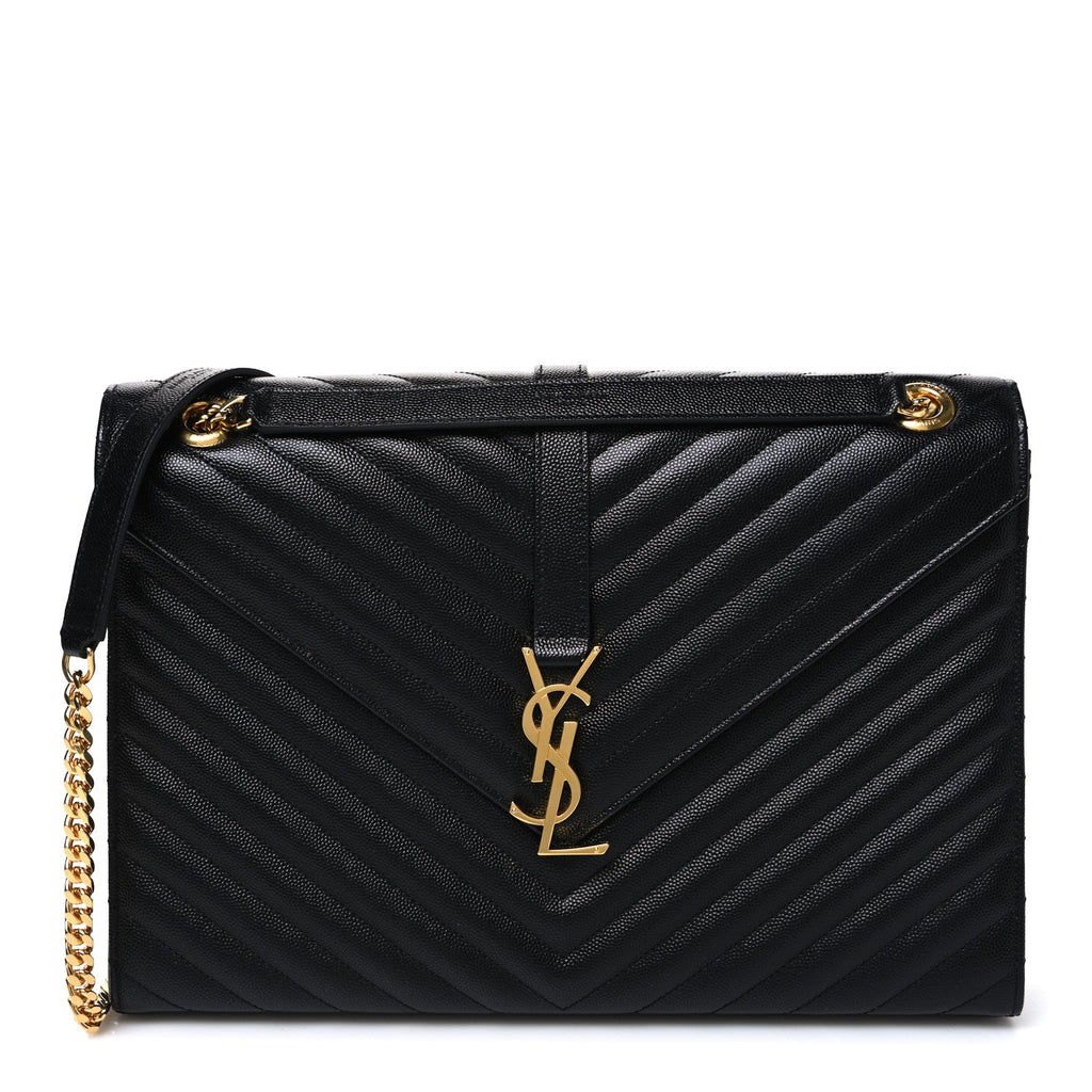 Saint Laurent Grain De Poudre Matelasse Chevron Large Monogram Satchel Black