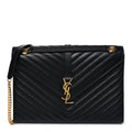 Saint Laurent Grain De Poudre Matelasse Chevron Large Monogram Satchel Black