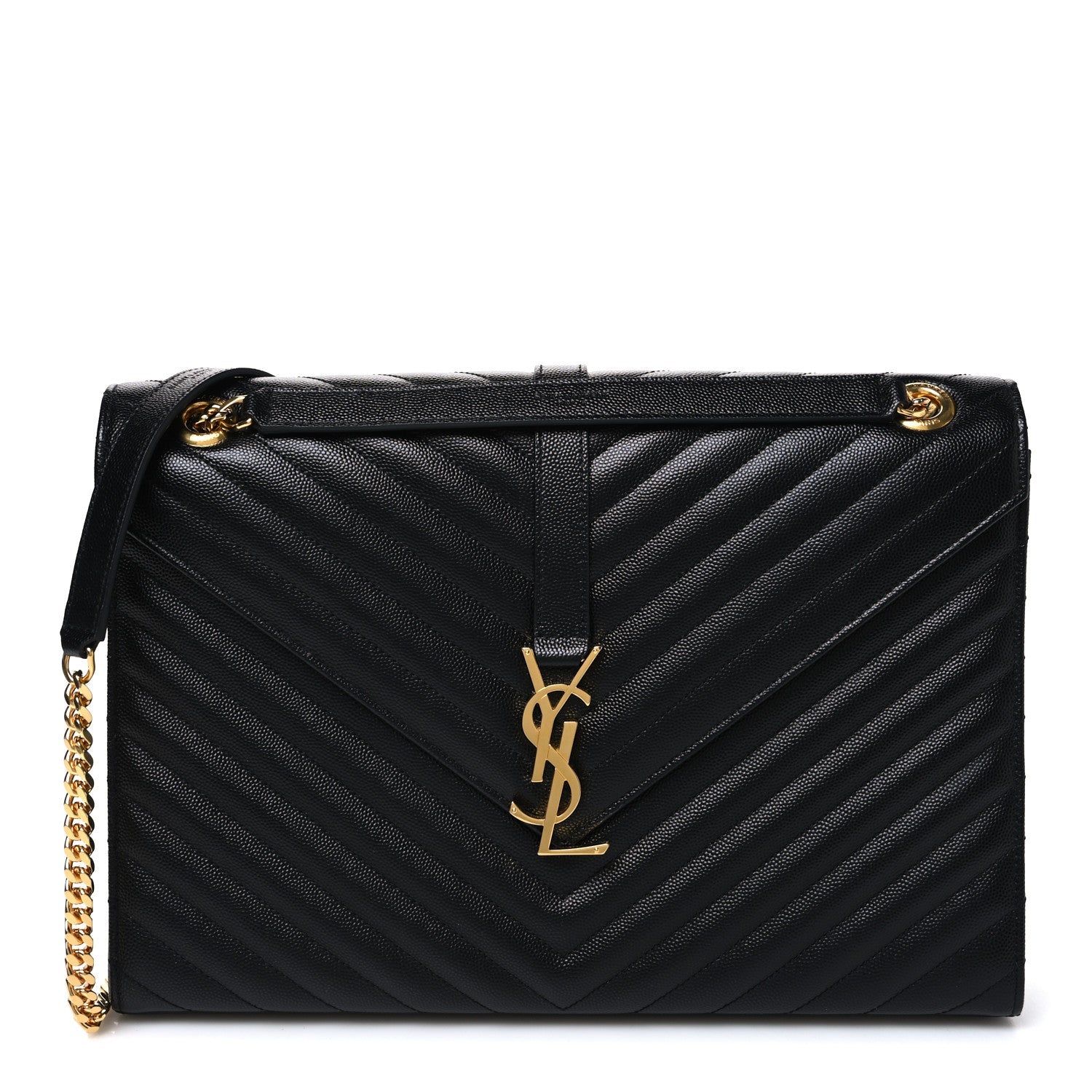 Saint Laurent Grain De Poudre Matelasse Chevron Large Monogram Satchel Black