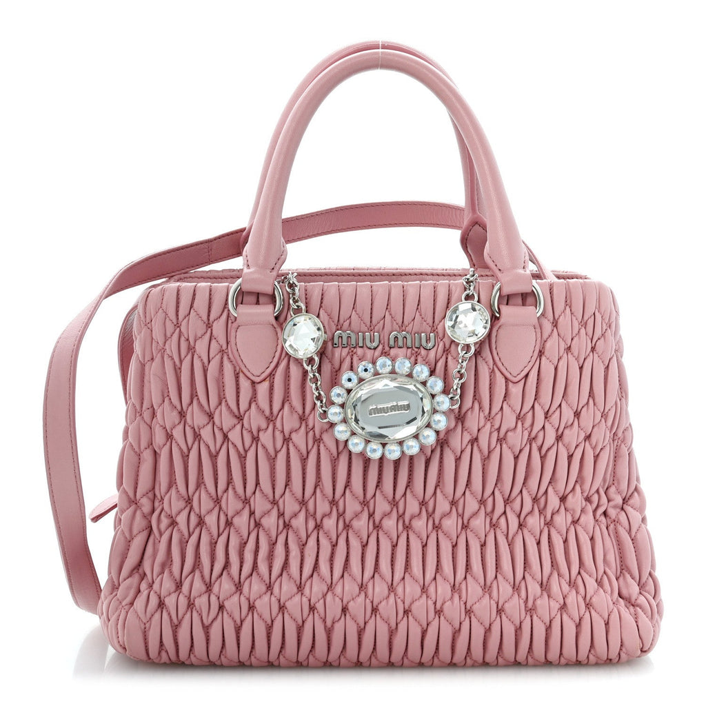 Miu Miu Nappa Matelasse Swarovski Crystal Tote Rosa