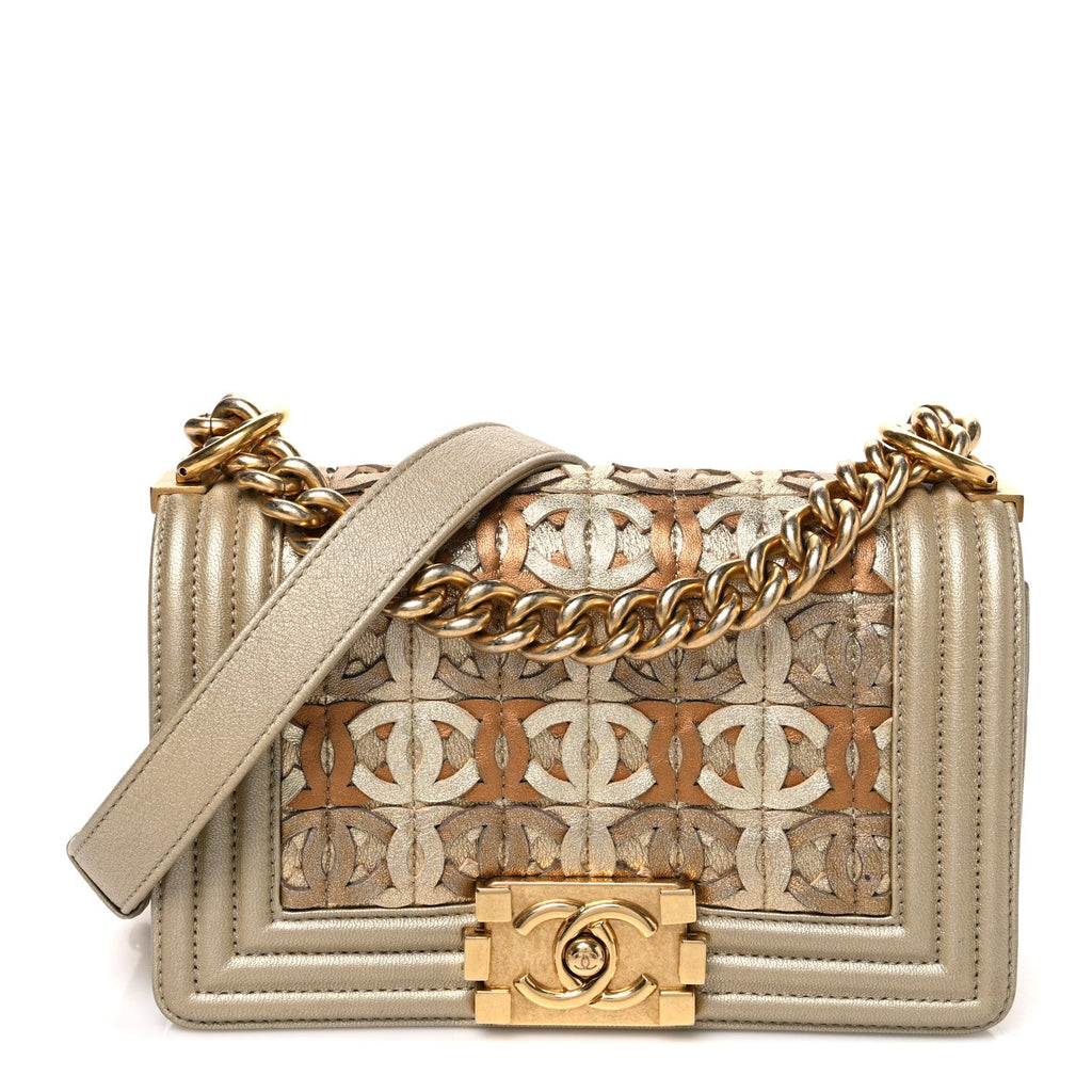 Chanel Metallic Lambskin Small Golden CC Boy Flap Gold