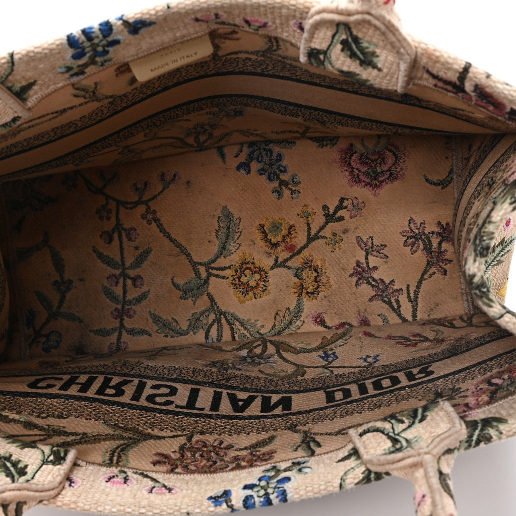 Dior Raffia Embroidered Petites Fleurs Medium Book Tote Natural
