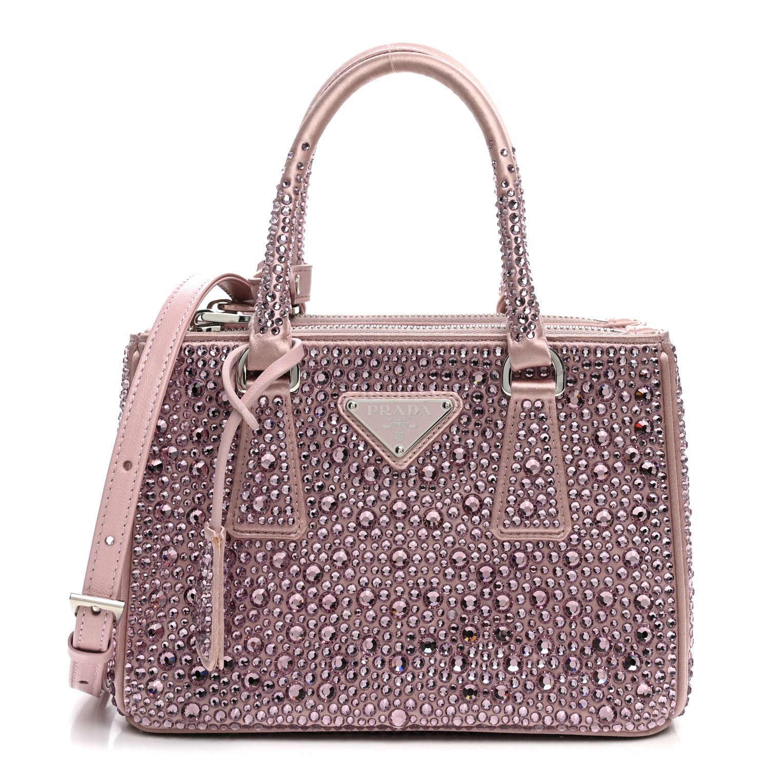 Prada Satin Crystal Mini Galleria Double Zip Tote Alabastro