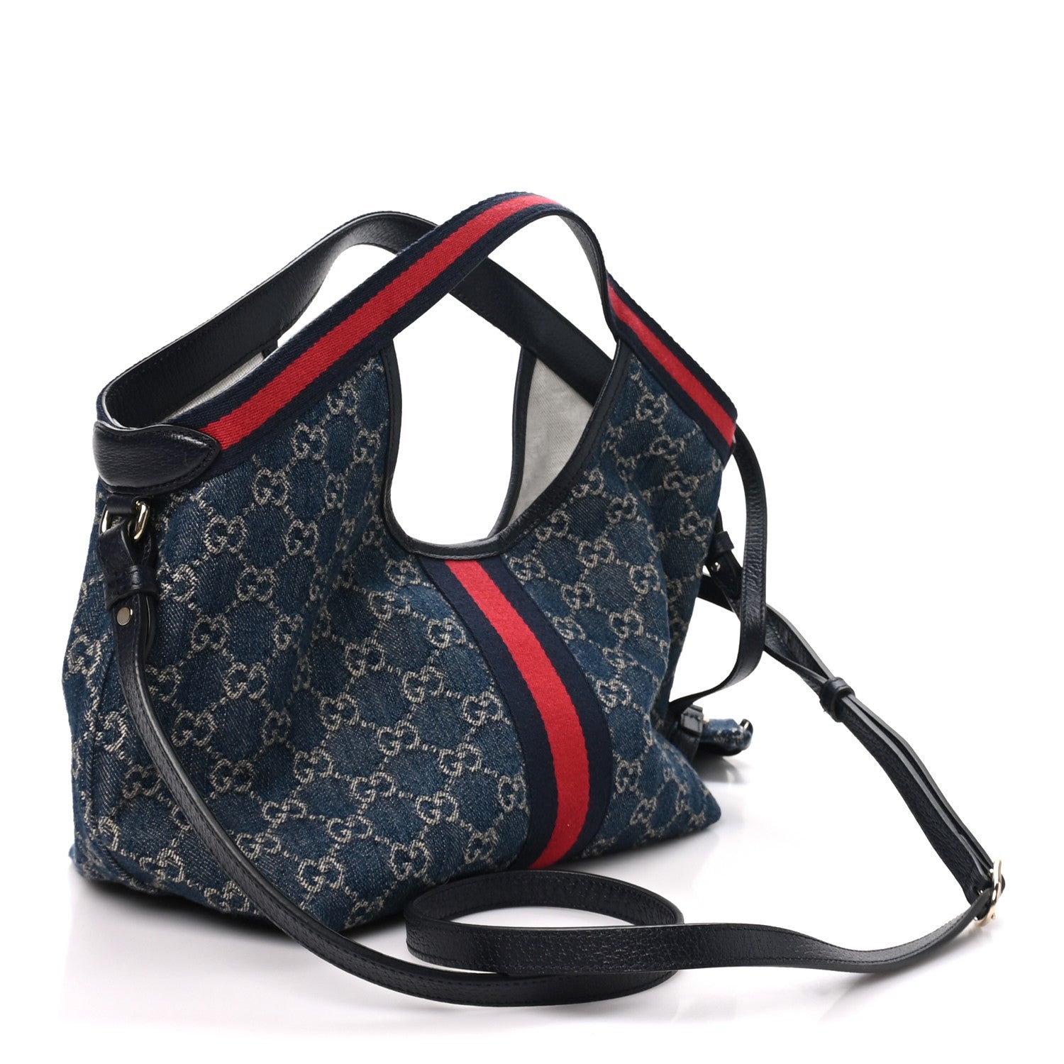Gucci Denim GG Monogram Web Small Giglio Tote Blue White