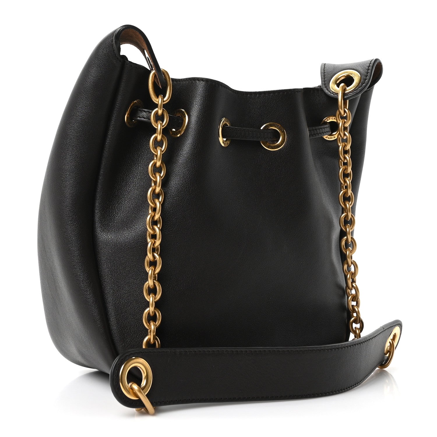 Saint Laurent Calfskin Cassandre Supple Bucket Bag Fondente Dark Cigar