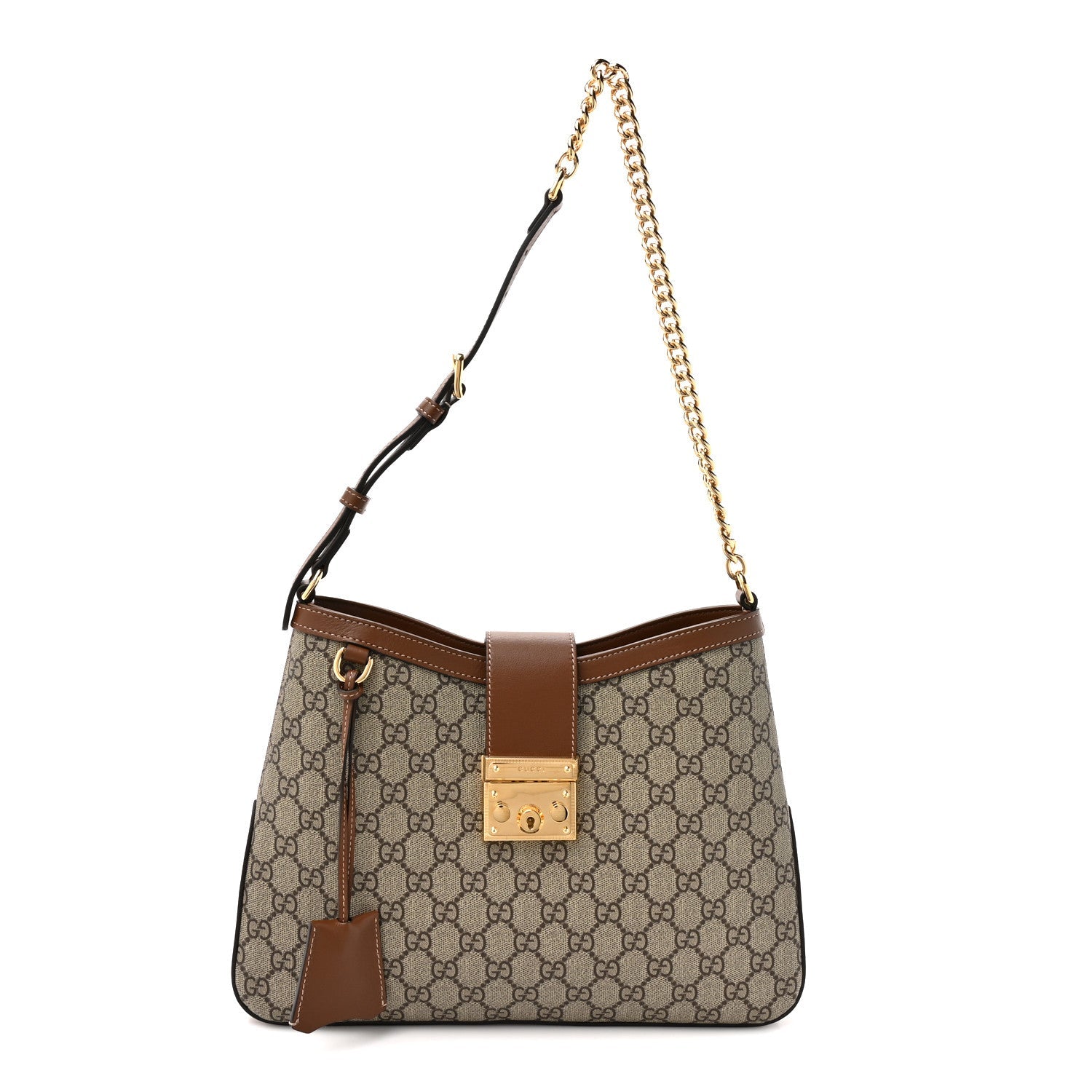 Gucci GG Supreme Monogram Medium Padlock Shoulder Bag Beige Ebony Brown Sugar