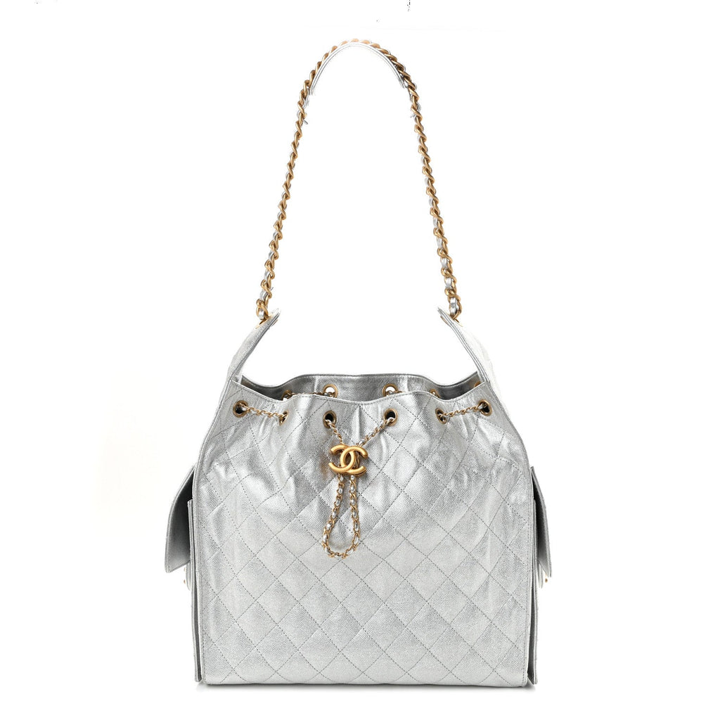 Chanel Metallic Caviar Quilted Medium Chanel 25 Handbag Silver