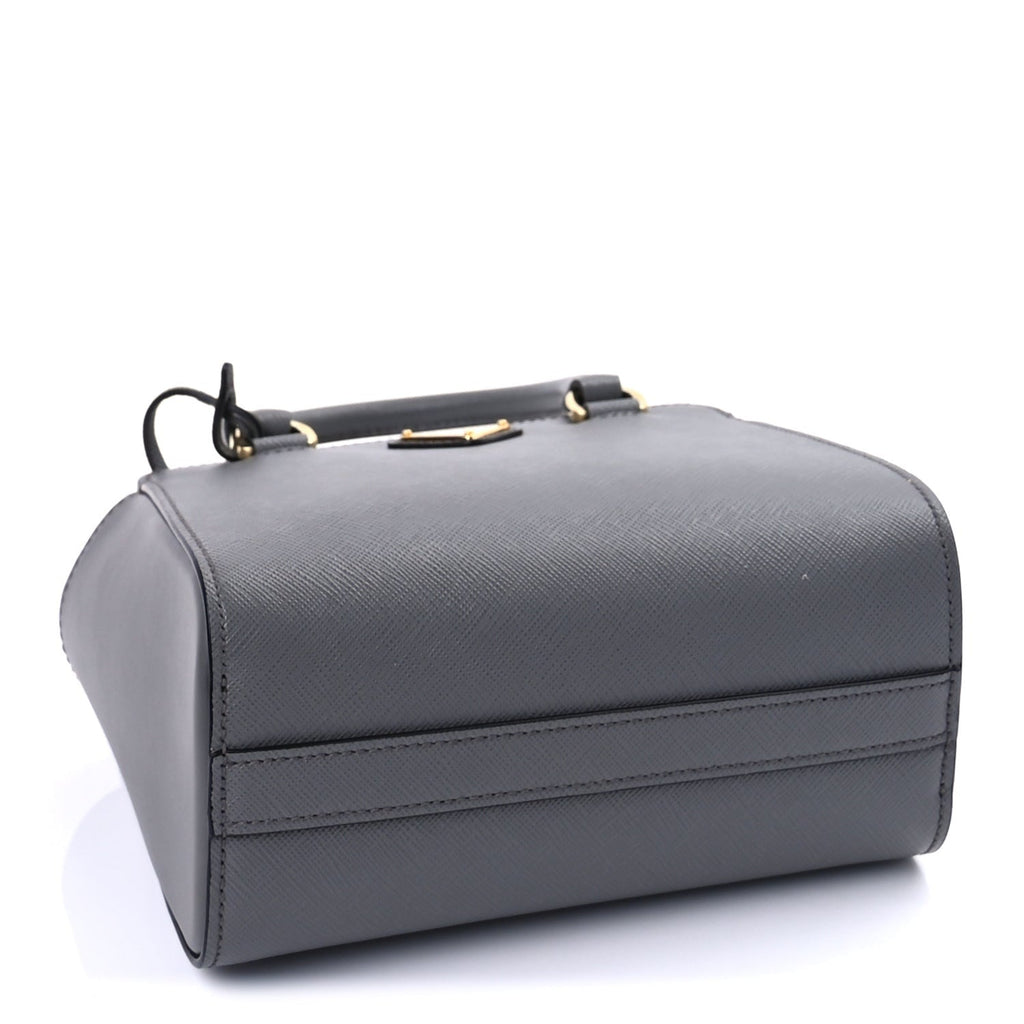 Prada Saffiano Soft Calfskin Mini Zippered Tote Marmo Grey