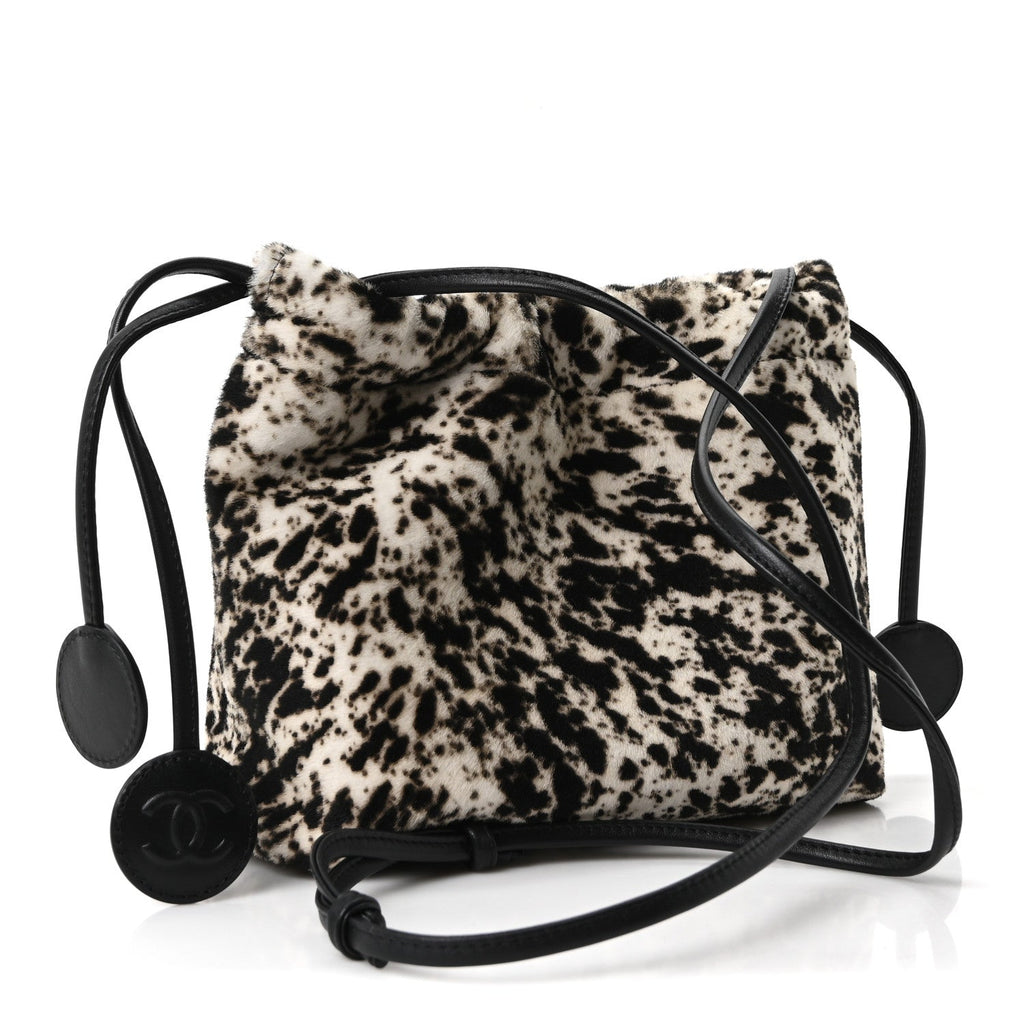 Chanel Pony Hair Printed Chic Lady Shoulder Bag White Black