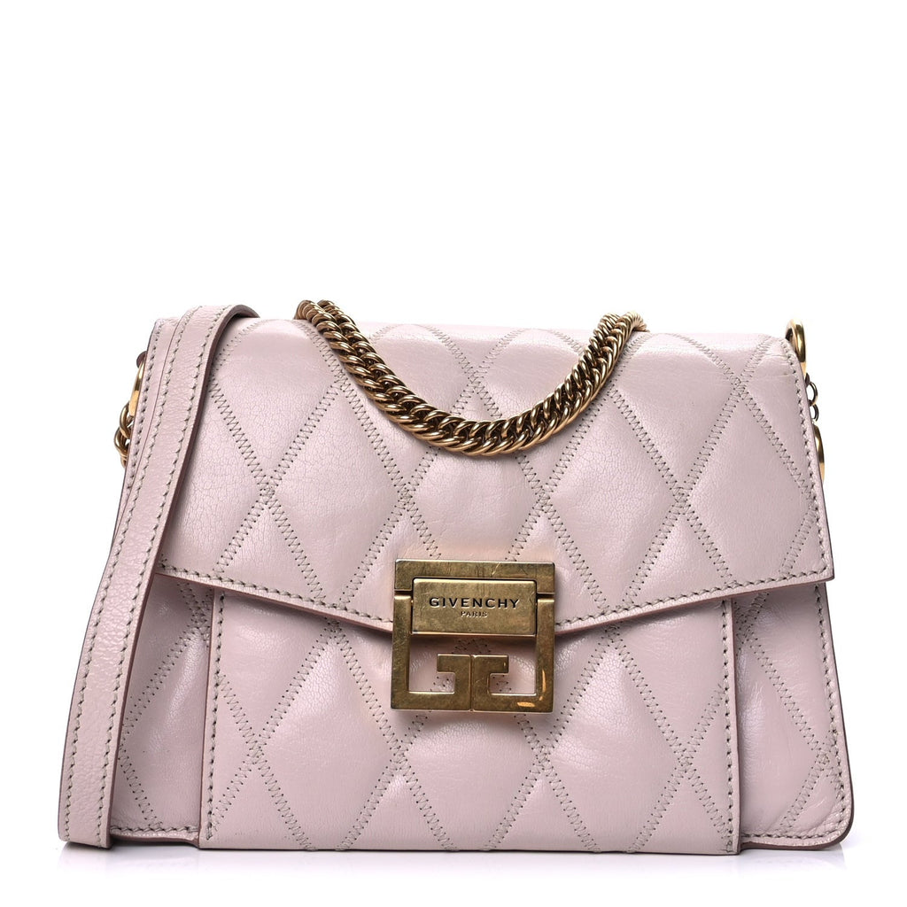 Givenchy Goatskin Quilted Small GV3 Shoulder Bag Pale Pink