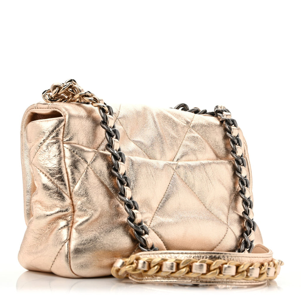 Chanel Metallic Lambskin Quilted Medium Chanel 19 Flap Gold