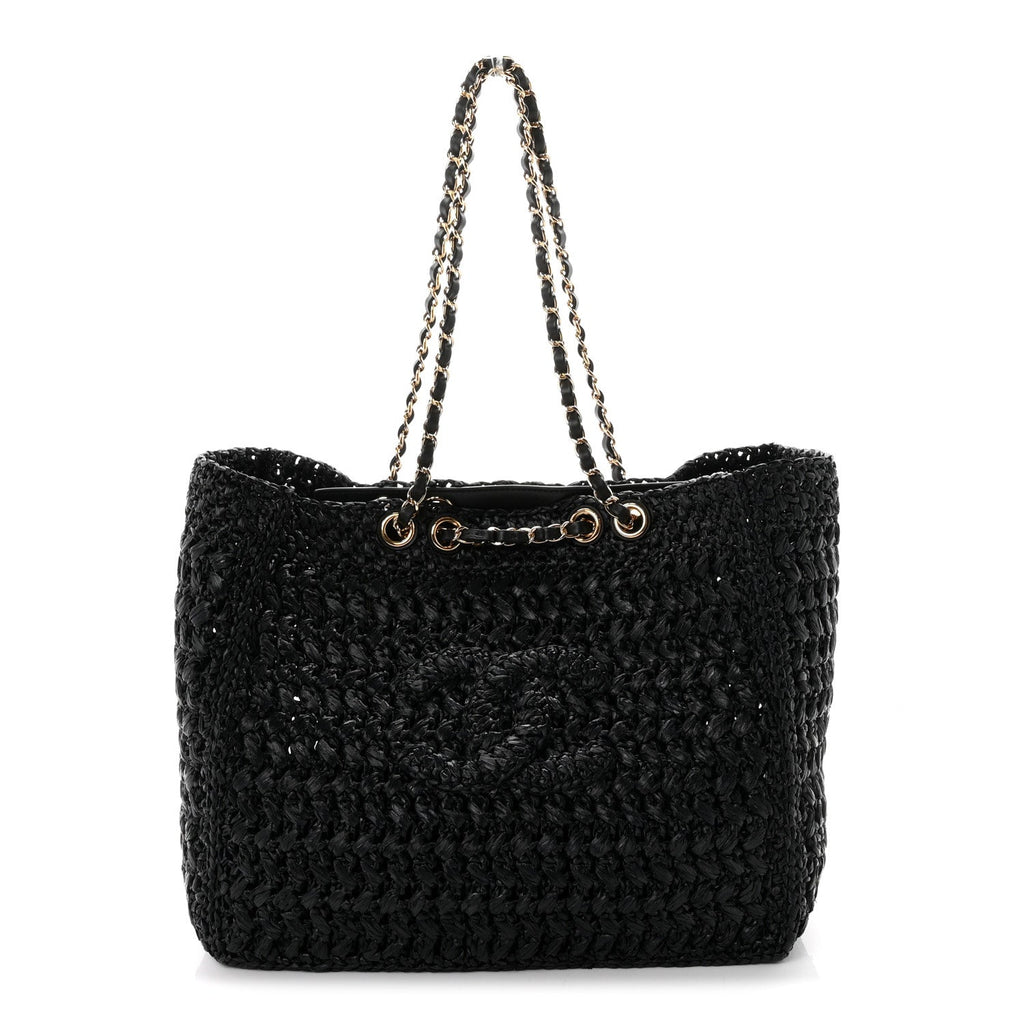 Chanel Raffia Effect Calfskin Coco Beach Shopping Tote Black