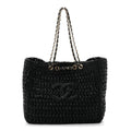 Chanel Raffia Effect Calfskin Coco Beach Shopping Tote Black