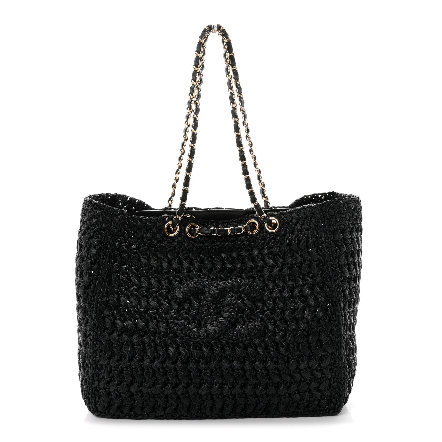 Chanel Raffia Effect Calfskin Coco Beach Shopping Tote Black