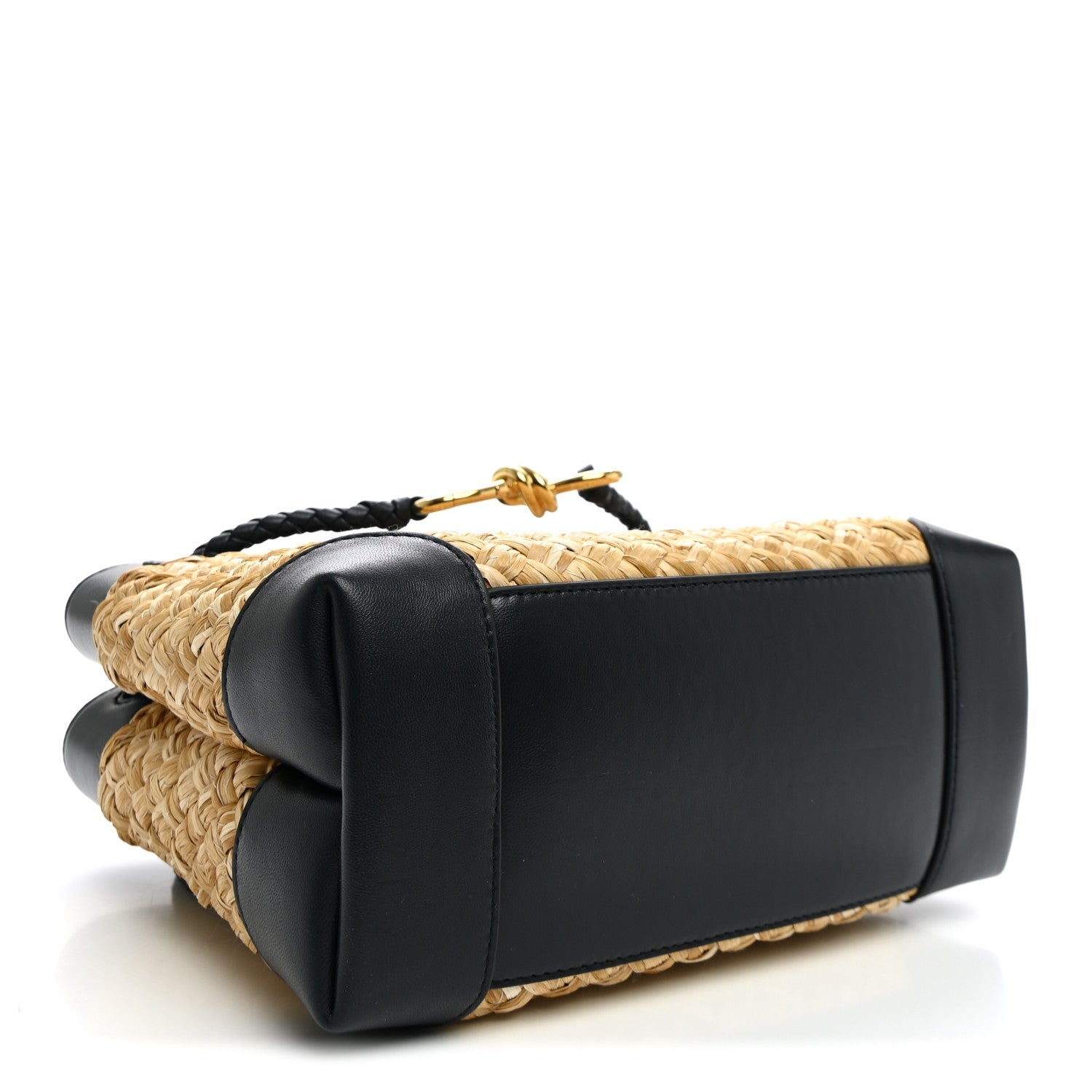 Bottega Veneta Raffia Lambskin Intrecciato Small Andiamo Shoulder Bag Natural Midnight