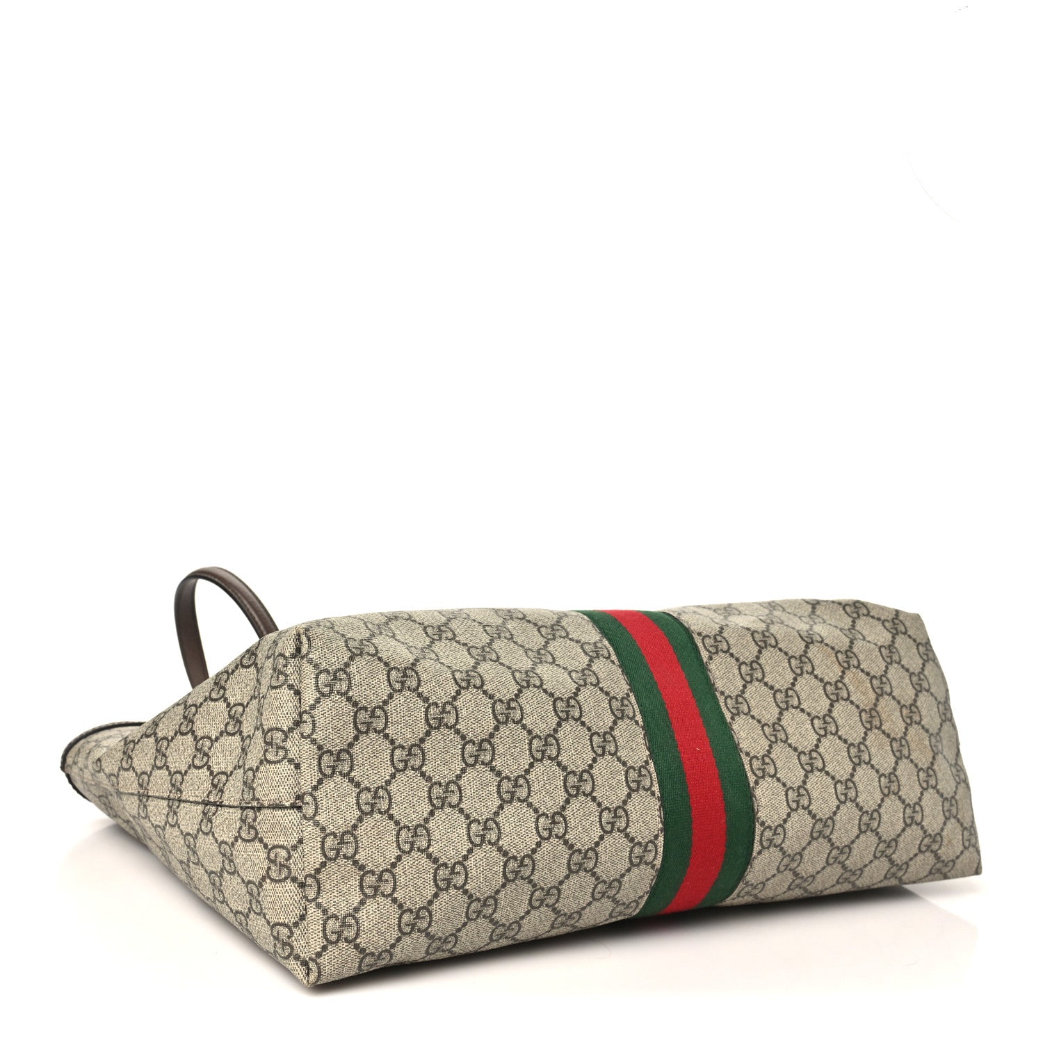 Gucci GG Supreme Monogram Textured Calfskin Web Medium Ophidia Shopping Tote Beige Ebony New Acero