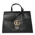 Gucci Calfskin Medium GG Marmont Top Handle Bag Black