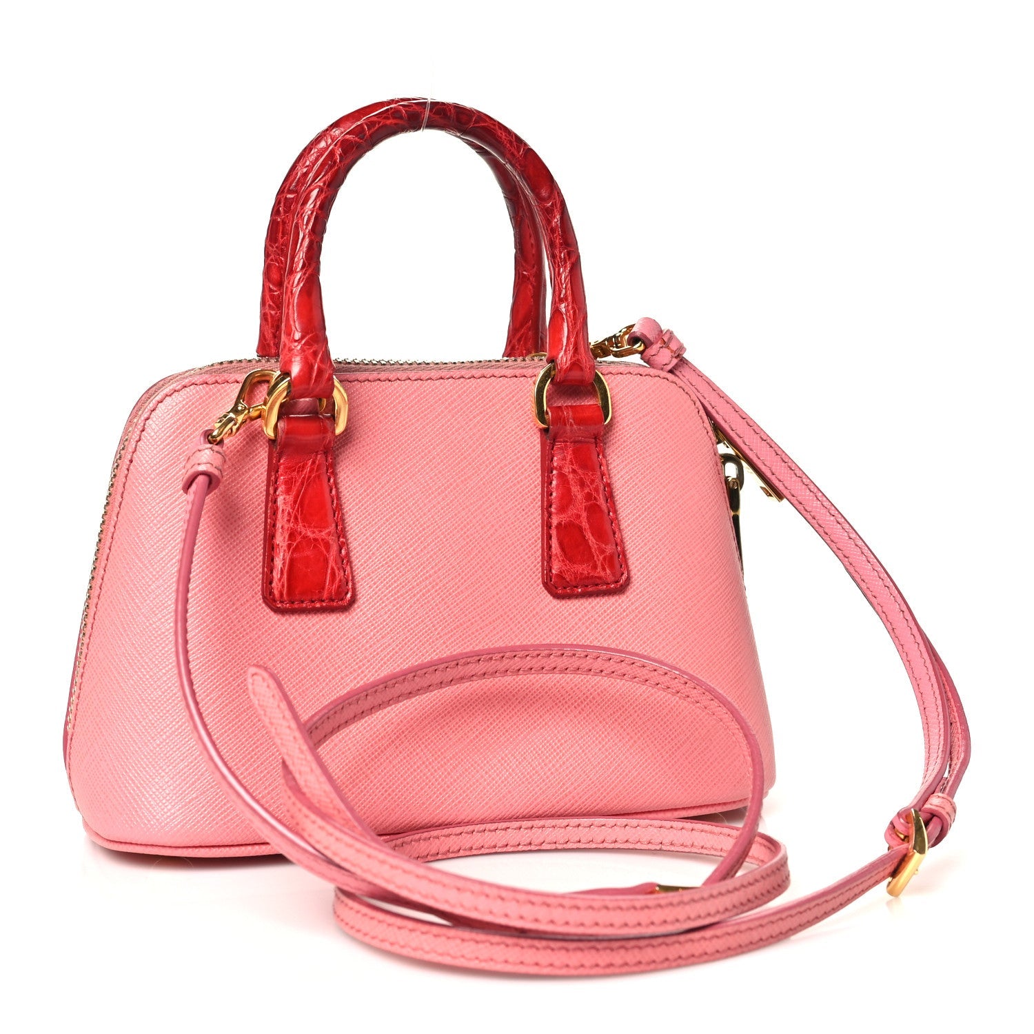 Prada Saffiano Lux Crocodile Mini Promenade Tote Fuoco Begonia