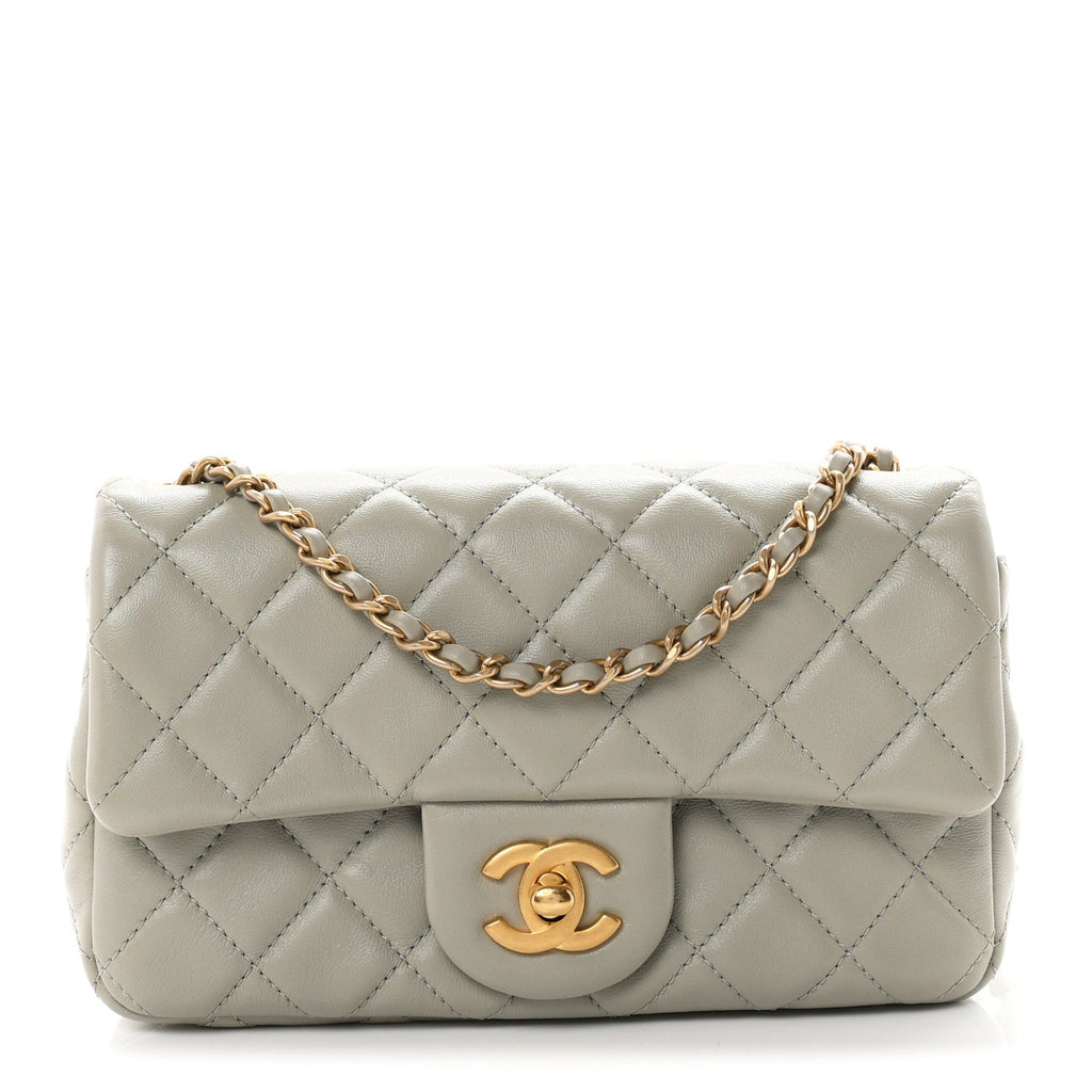 Chanel Lambskin Quilted Mini Rectangular Pearl Crush Flap Grey