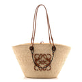 Loewe Calfskin Raffia Paulas Ibiza Medium Anagram Basket Tote Bag Natural Tan