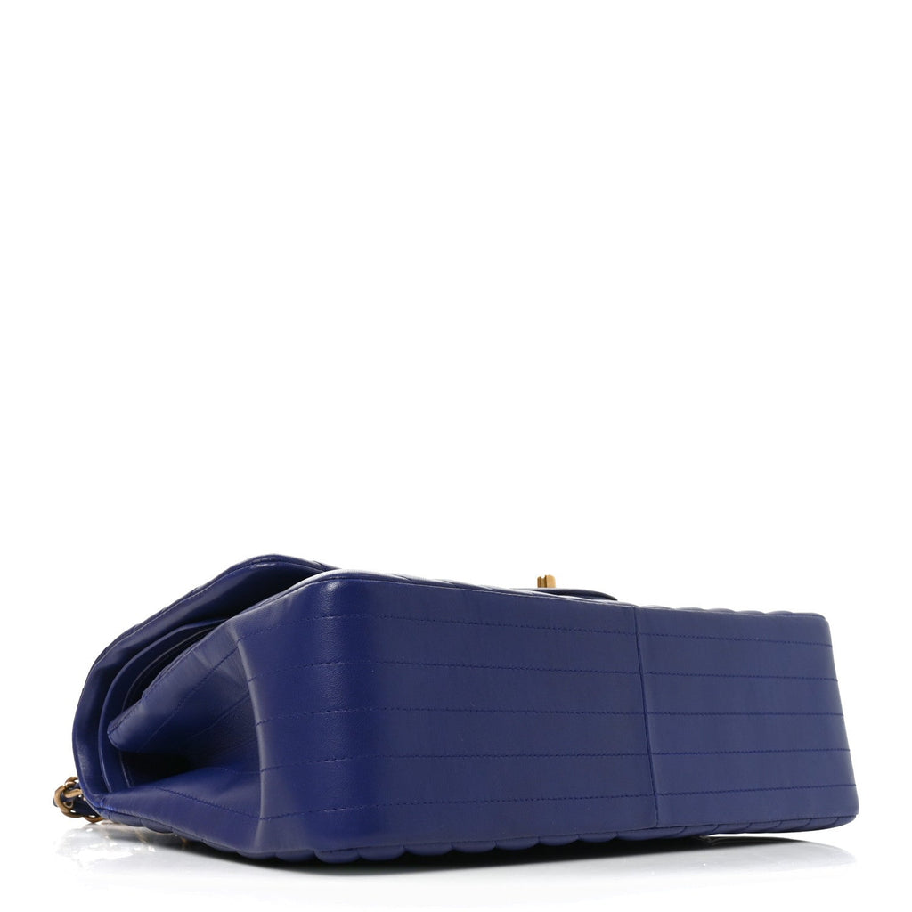 Chanel Lambskin Chevron Quilted Jumbo Double Flap Navy Blue