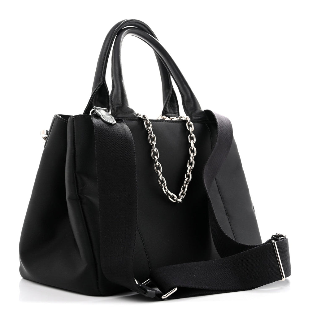 Prada Tessuto Nylon Nappa Zip Pocket Chain Tote Black